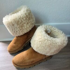 UGG Australia Sunburst Tall Boots Chestnut Suede Sheepskin 5845 Womens 7